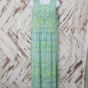 J. Jill Green Paisley Maxi Sleeveless Long Dress with a Slit‎